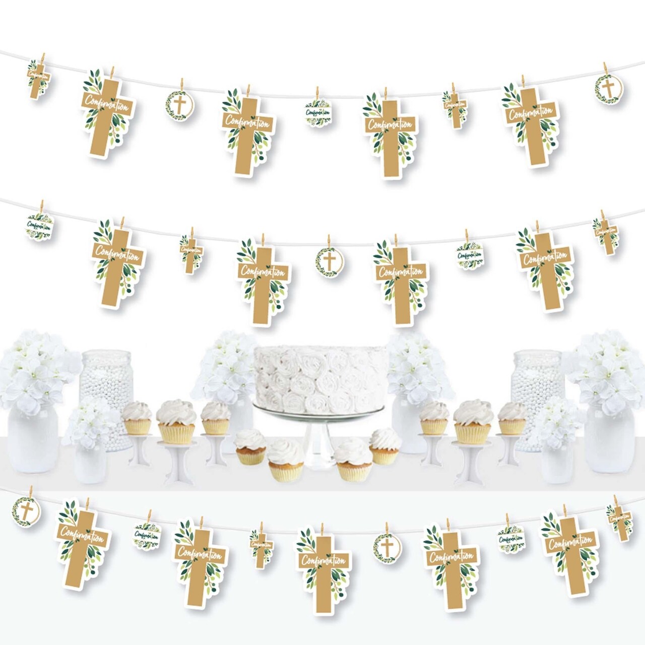 Big Dot of Happiness Confirmation Elegant Cross - Religious Party DIY Decorations - Clothespin Garland Banner - 44 Pieces